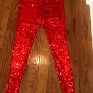 Red sequin leggings